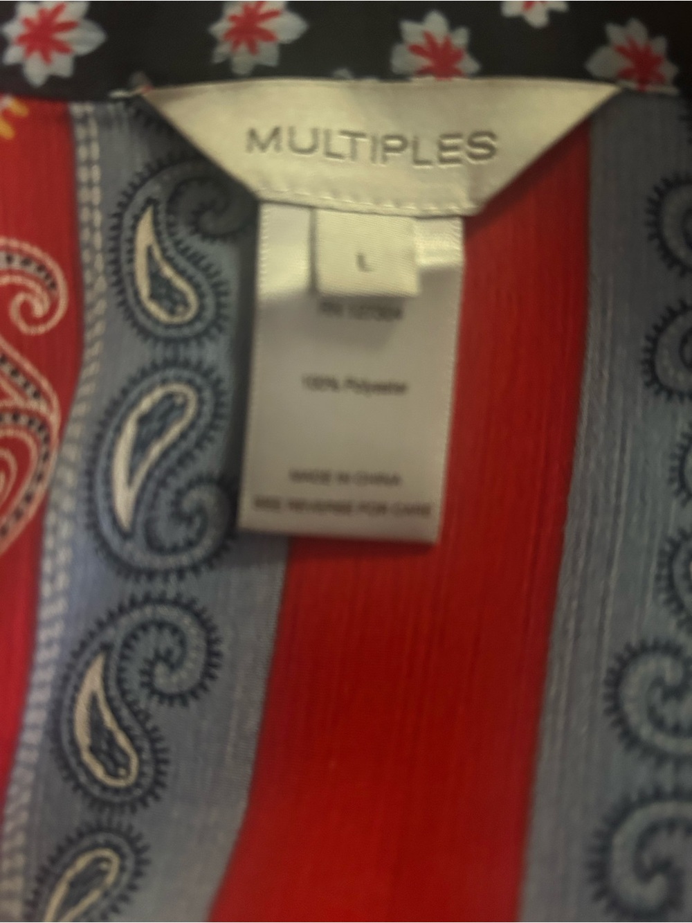 Multiples Red and Blue Striped Paisley Button-Down Shirt
